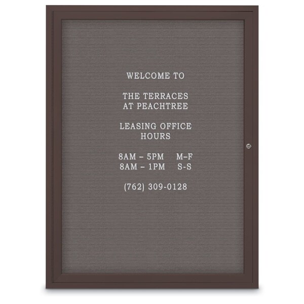 60"x36" 2-Door Enclosed Outdoor Letterboard, Grey Felt/Bronze